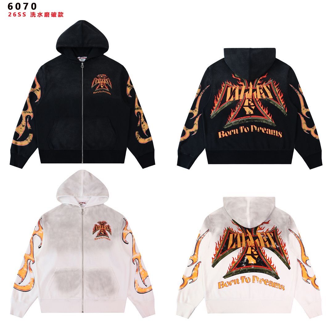 "Lucky" Flame Cross "Born To Dreams" Double-Sided Zip-Up Hoodie (Black/White)