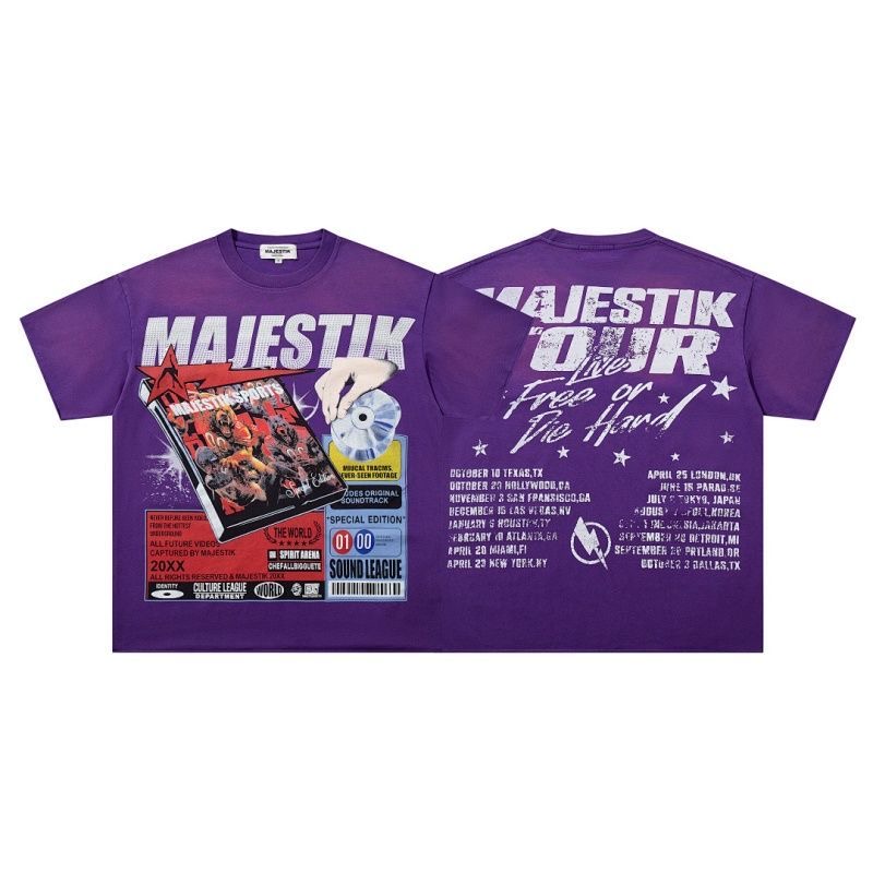 MAJESTIK Tour "Free or Die Hand" CD/VHS Graphic Double-Sided Purple T-Shirt