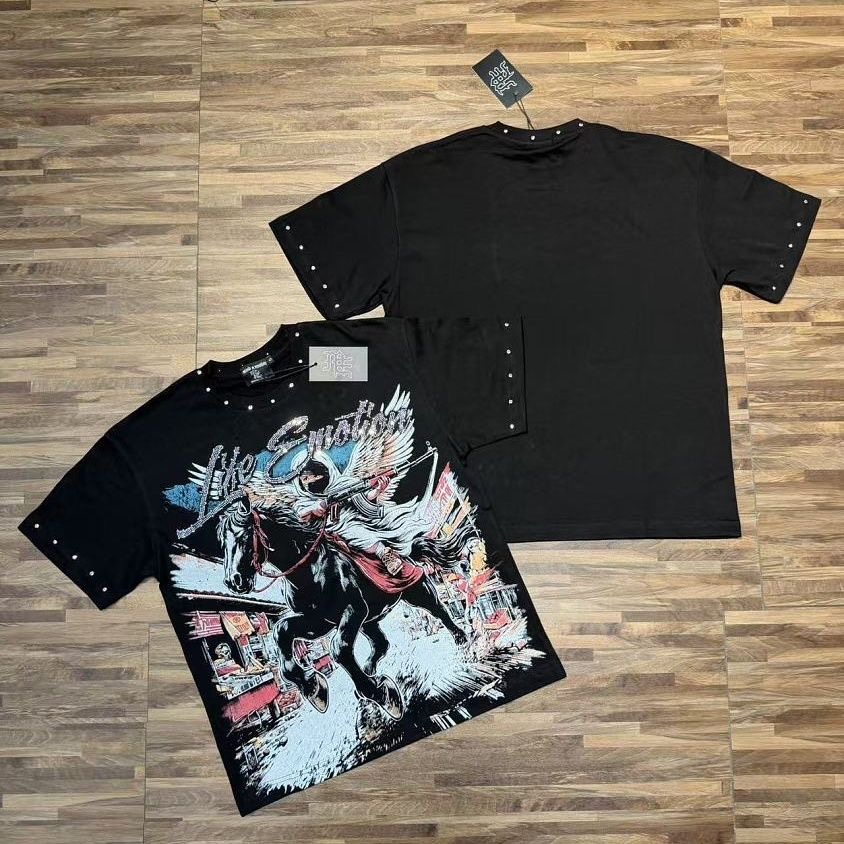 Mixed Emotions "Life Emotion" Winged Rider Graphic Studded Oversized T-Shirt