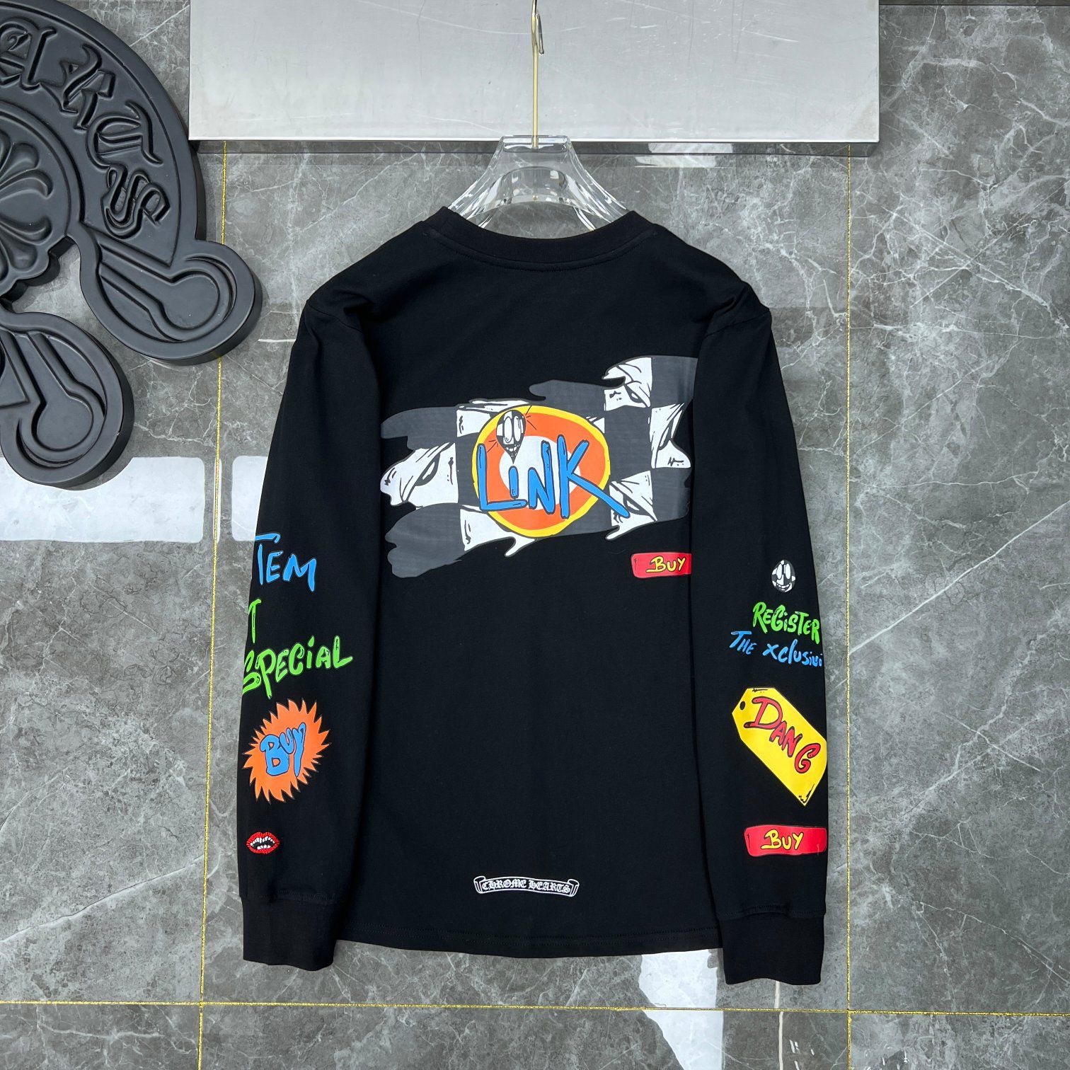 Chrome Hearts Graffiti Print Pocket Long Sleeve Tee