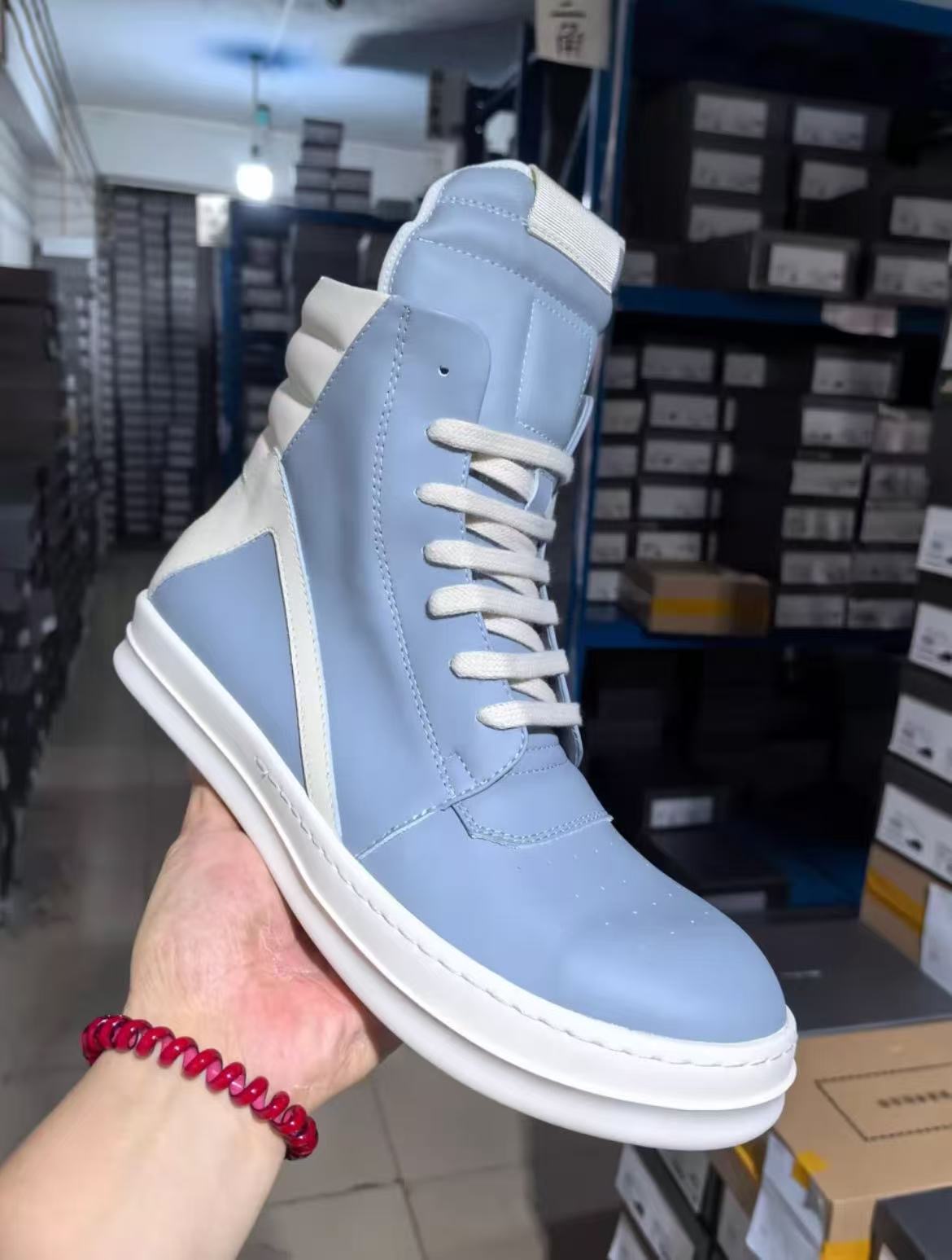 Rick Owens Geobasket "Powder Blue & Milk" High-Top Leather Sneakers