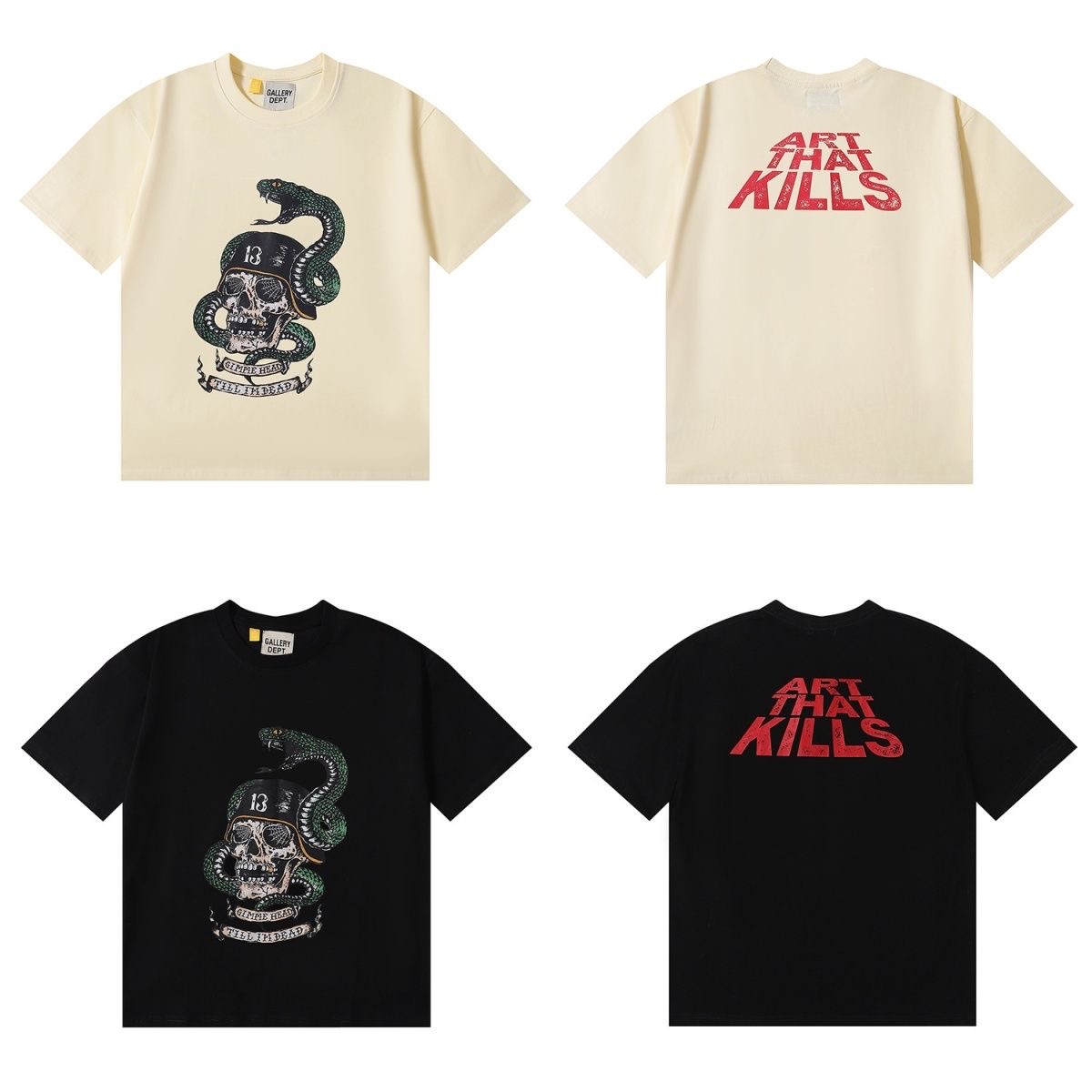 Gallery Dept TILL I'M DEAD TEE Cobra Skeleton Soldier Cotton Casual Short Sleeve T-Shirt