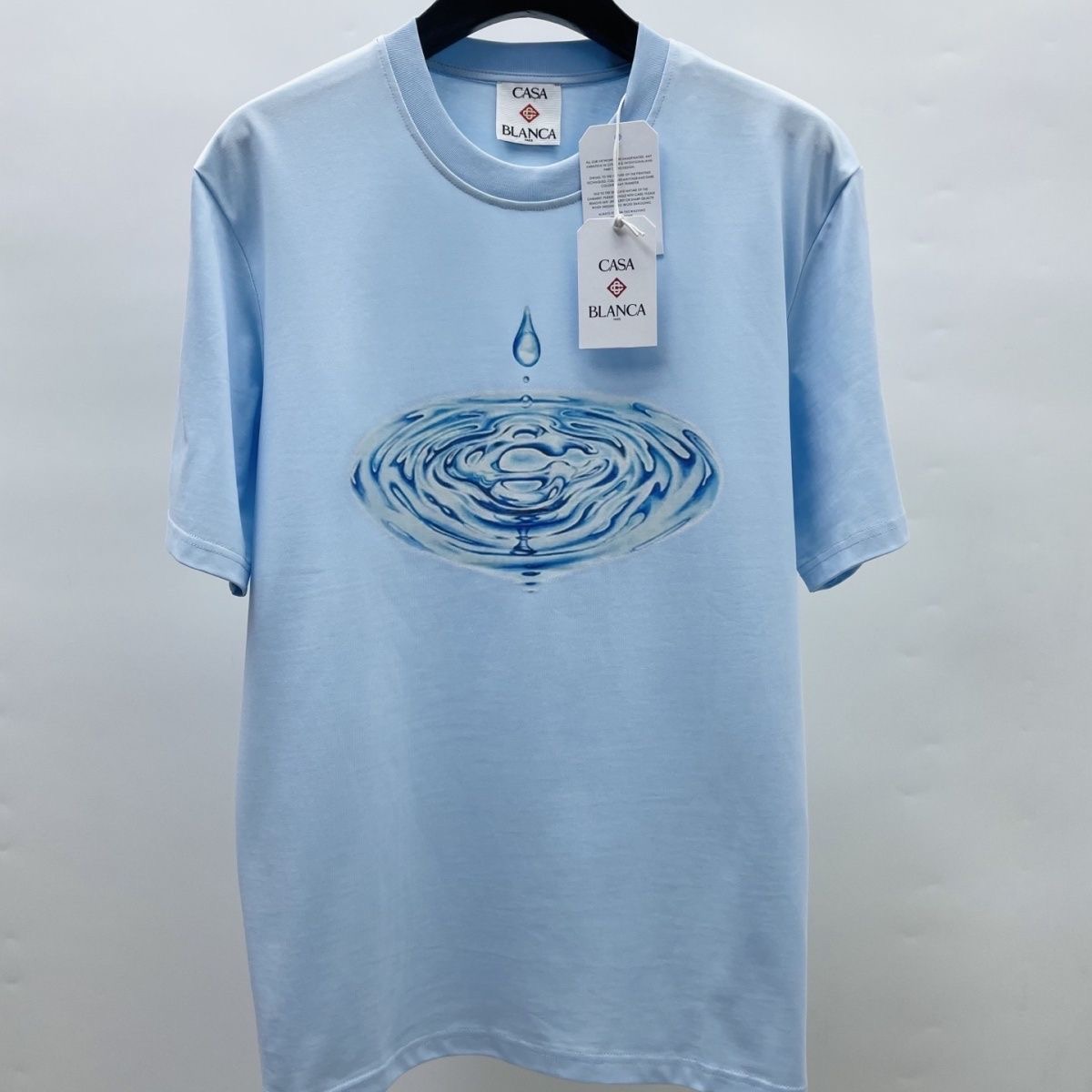 Casablanca "Water Ripple" Print Light Blue Cotton T-Shirt