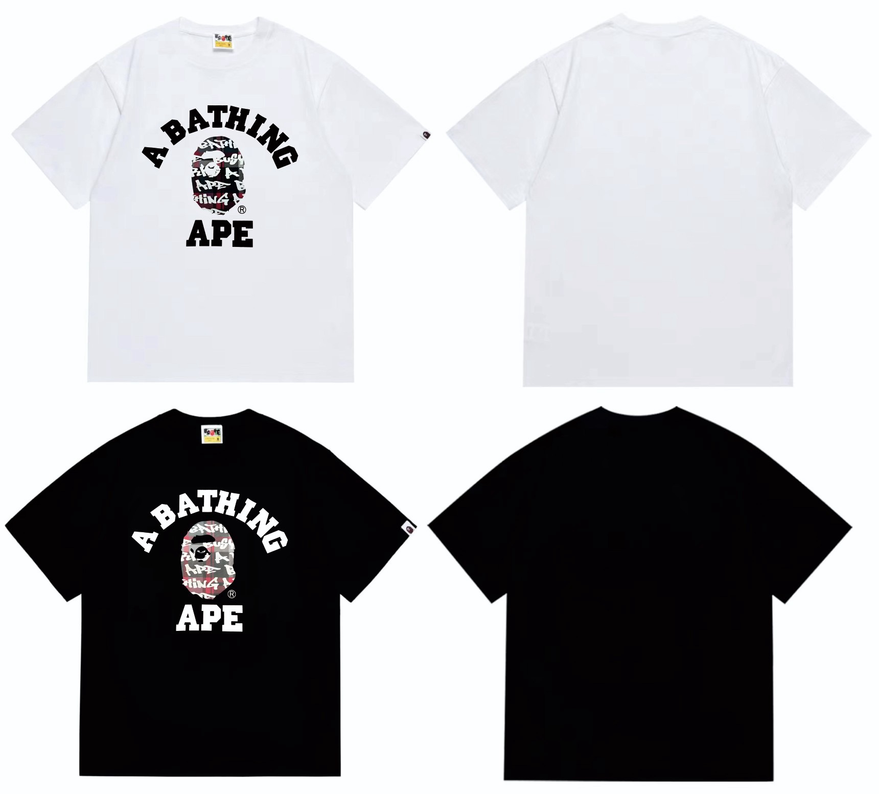 Ape man head letter print doodle plaid short sleeve camo T shirt