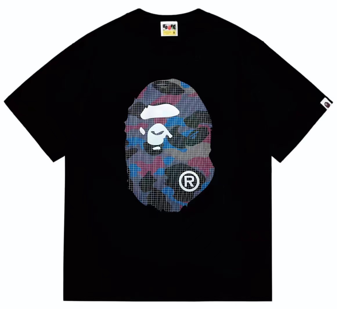 Mesh purple camp ape man head double sided printed t shirt