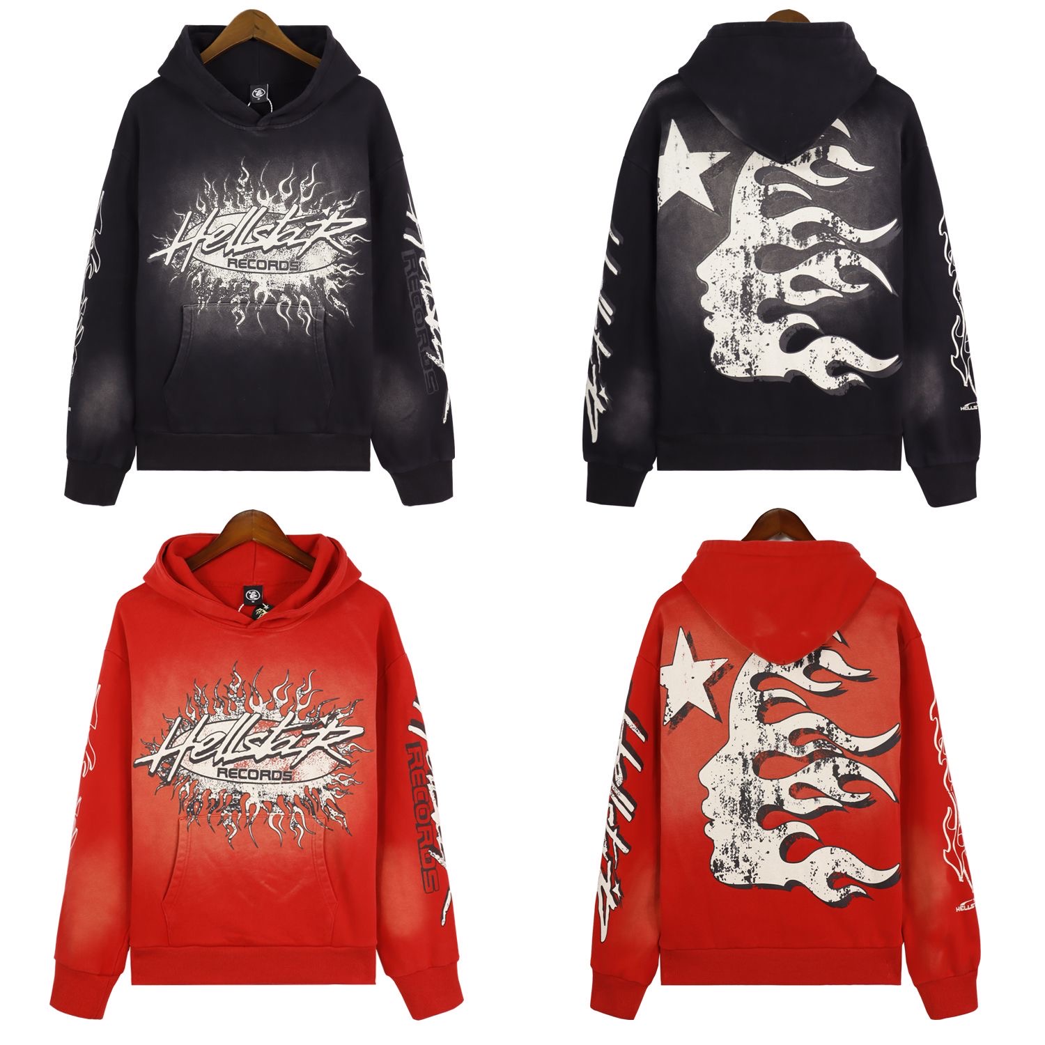 black or red fire shape logo hoodie