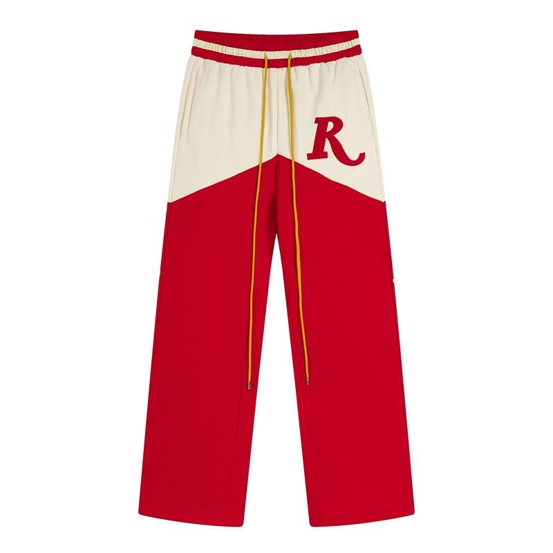 Contrast stitching embroidery large R letter drawstring sweatpant
