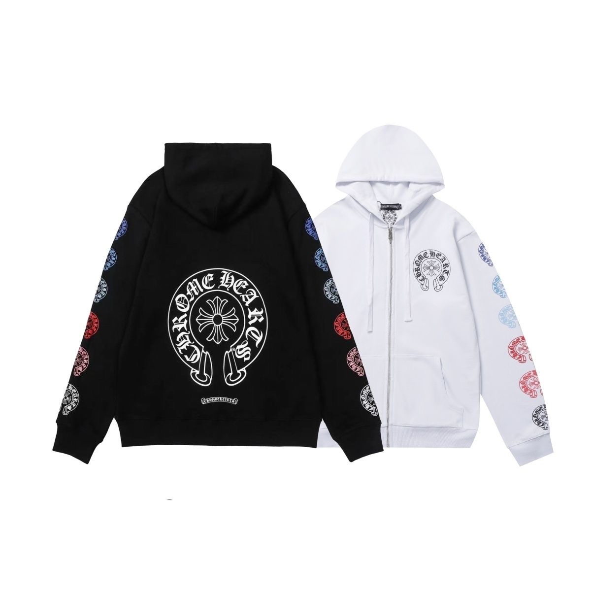 colorful horseshoe Sanskrit cross back print hoodie