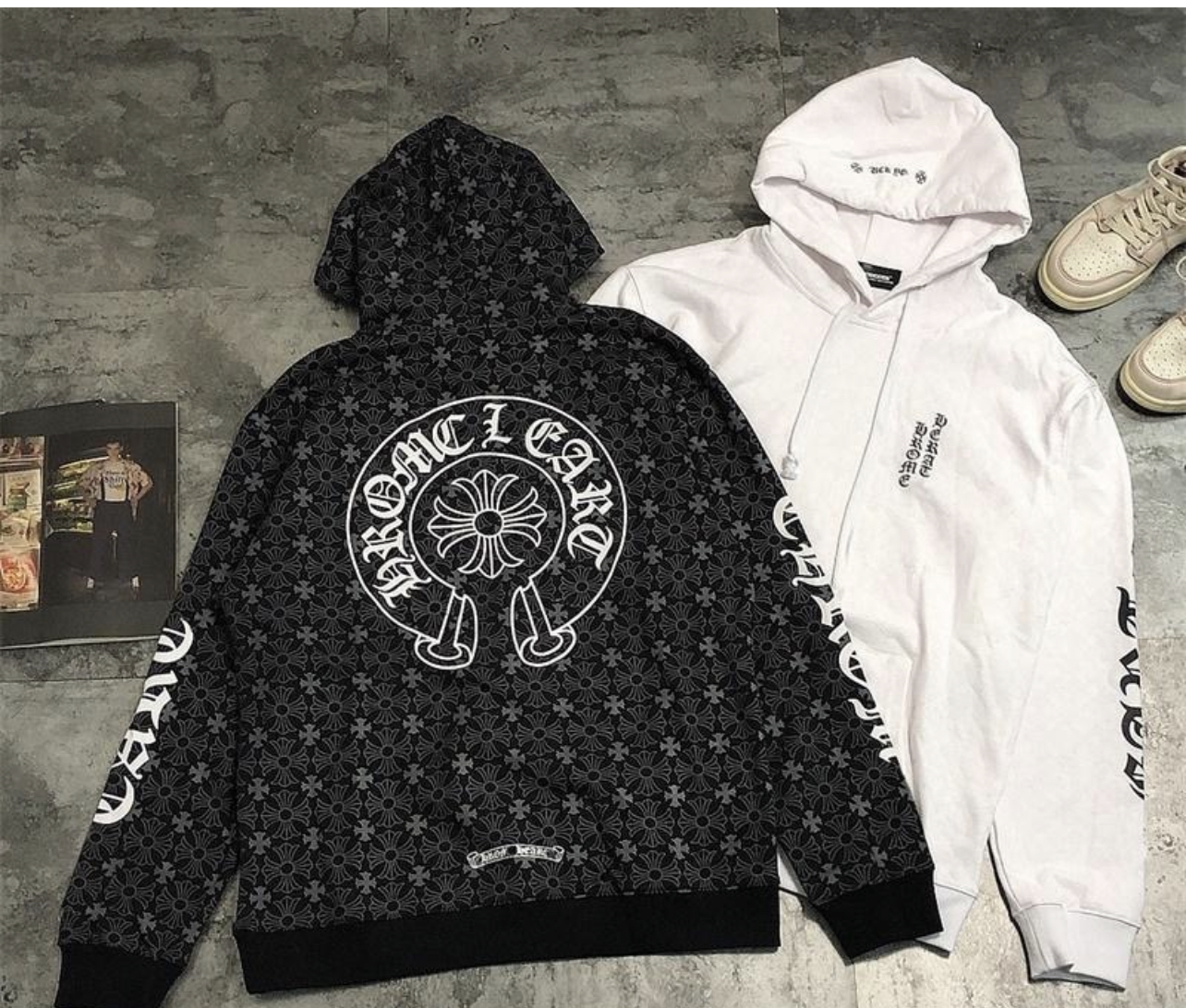 cross big horseshoe logo dark texture hoodie