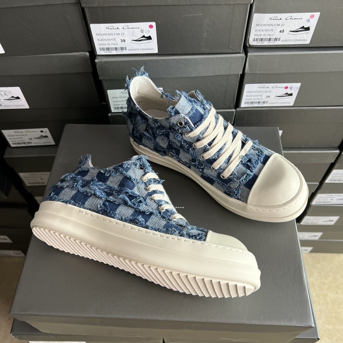 Rick Denim Blue Checker Shoes with Box
