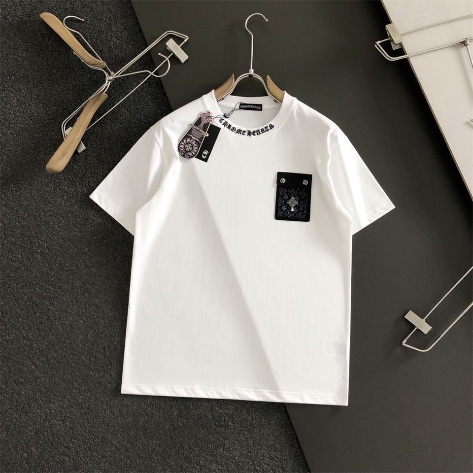 new horseshoe cross leather pocket Sanskrit embroidery T