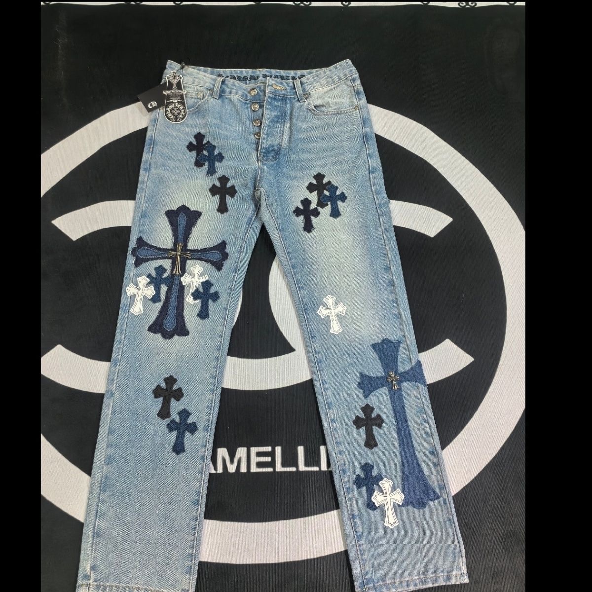 hight version cross embroidery jeans