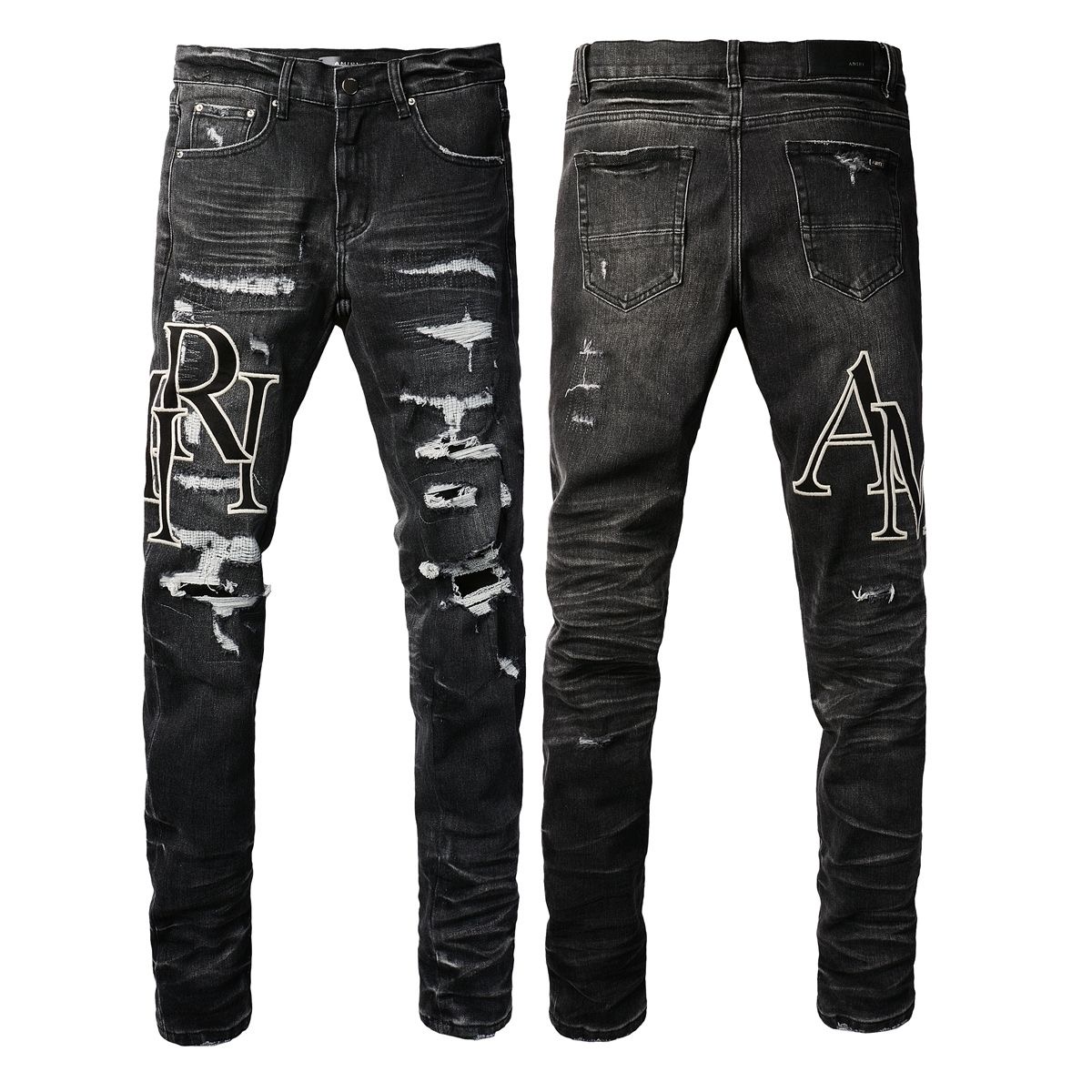 No. 8836 Big Letters Logo Ripped Jeans Black