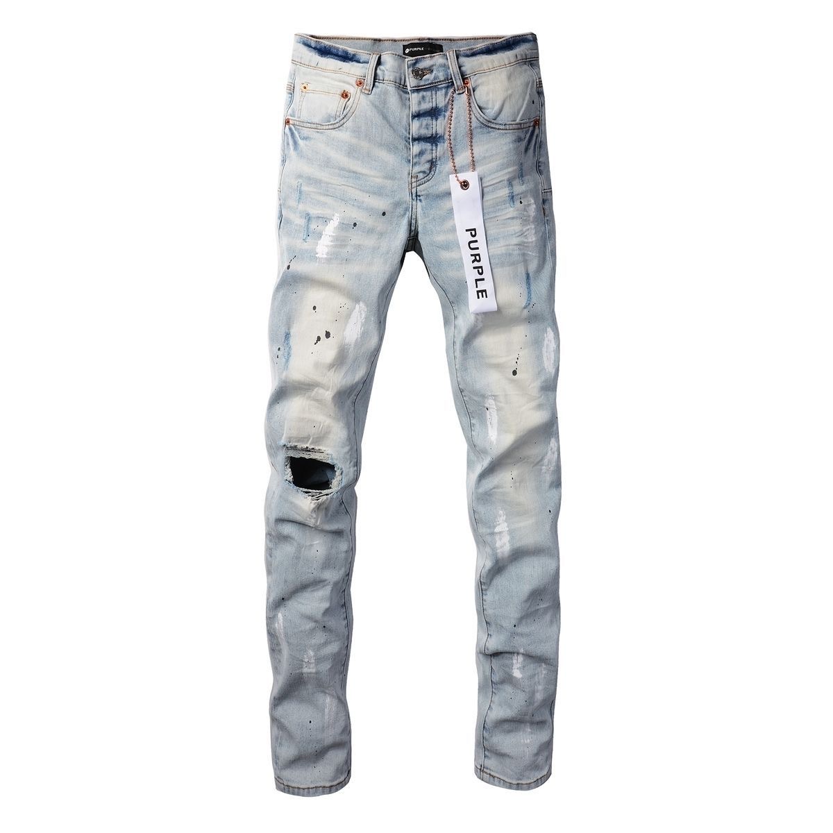 No. 9006 Paint Spots Ripped Jeans Blue