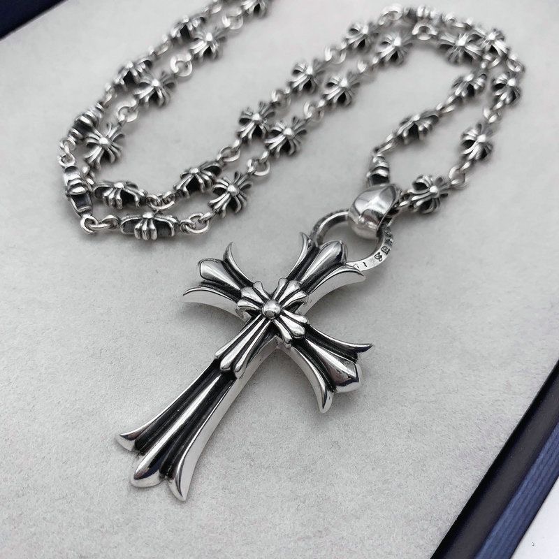 s925 cross double pendant necklace