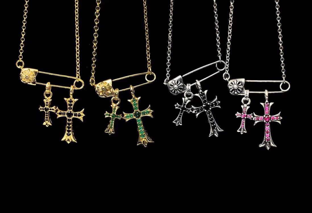 explosive pin double cross necklace
