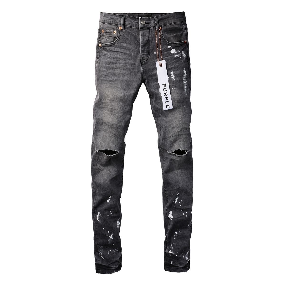 No. 9039 White Paint Spots Ripped Jeans Black