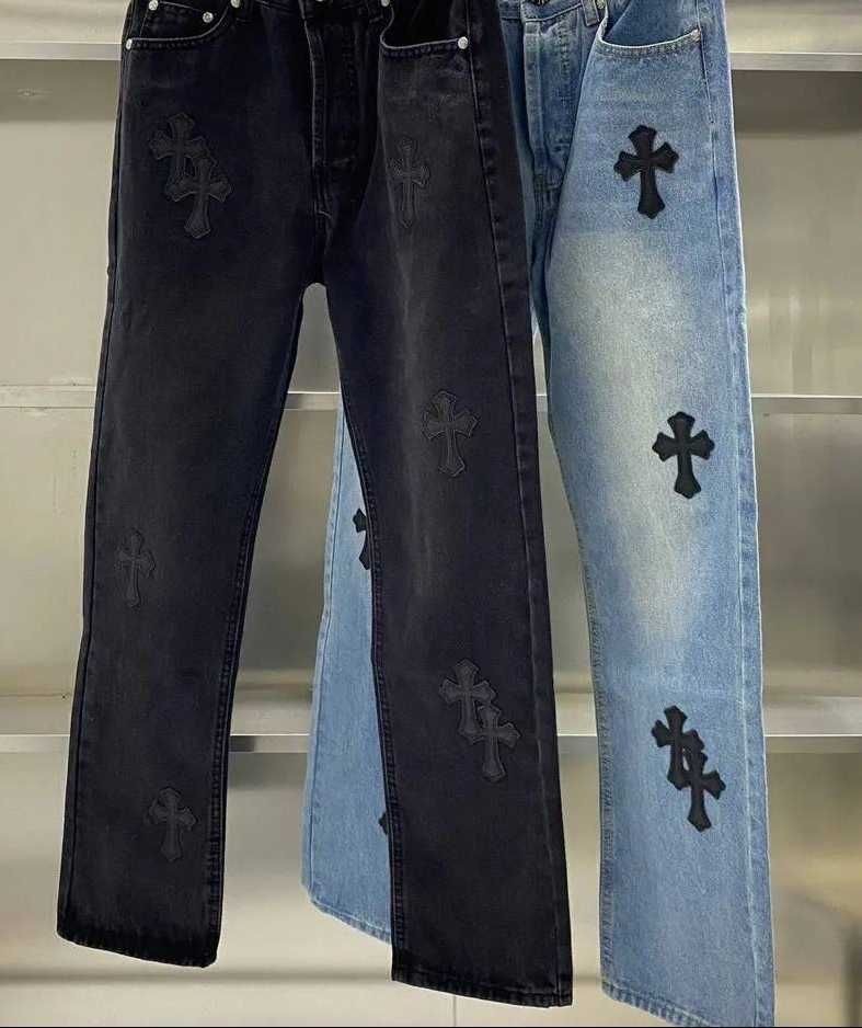 cross leather jeans