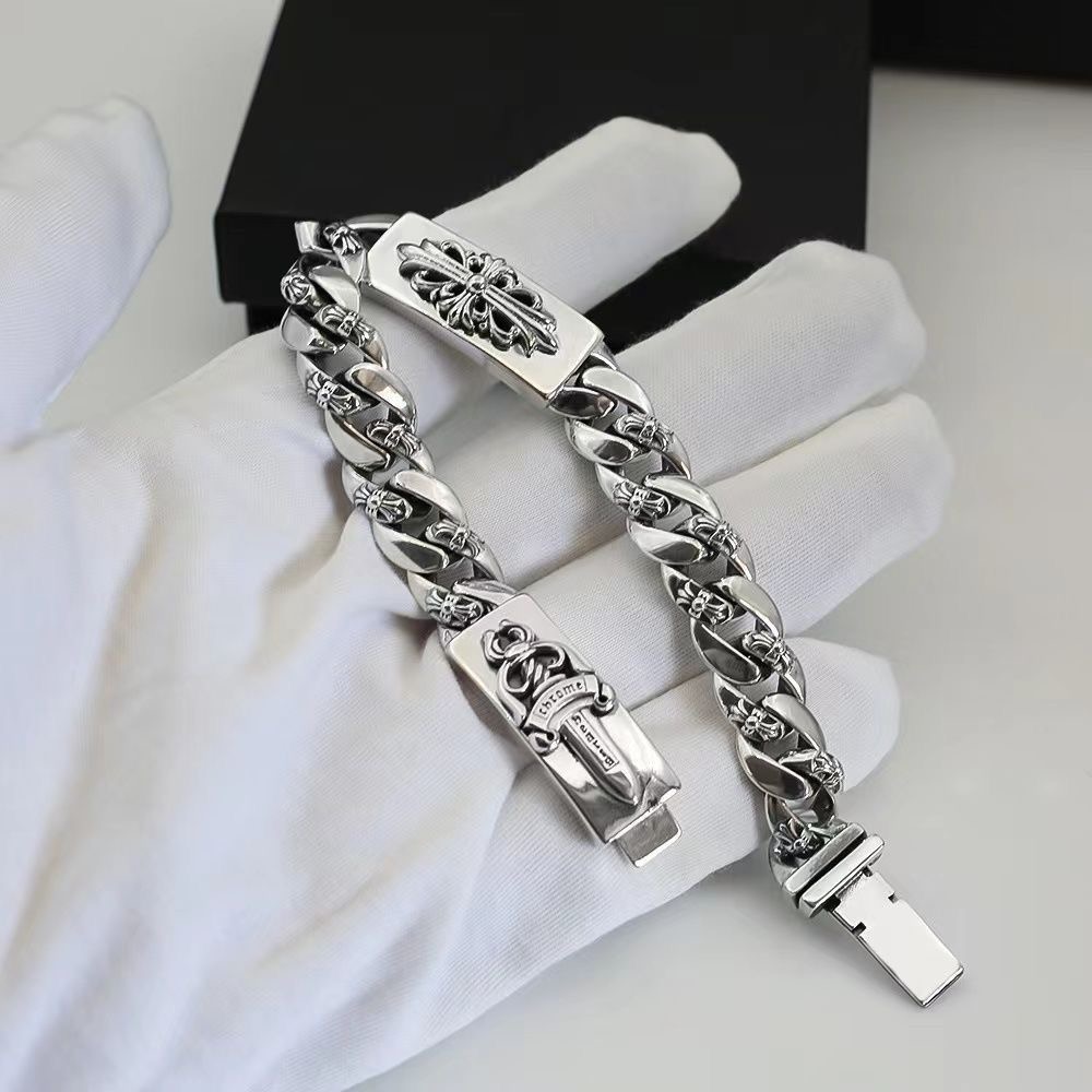 s925 punk pock trend wide thick strip bracelet