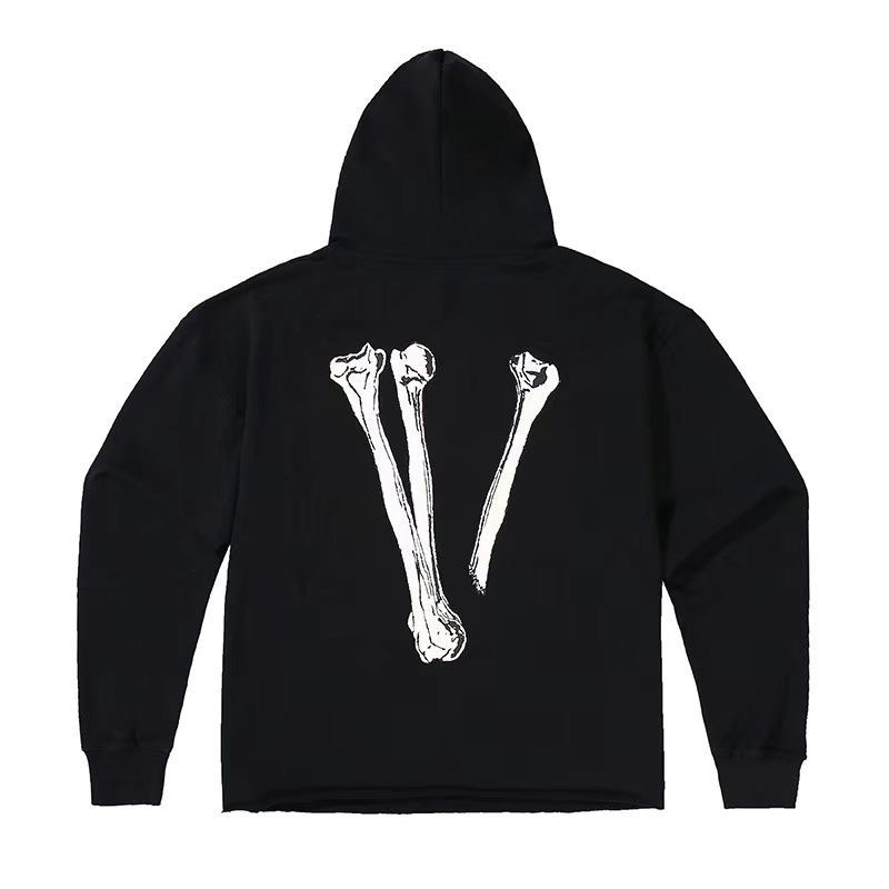 V Skull Bone Hoodie Black
