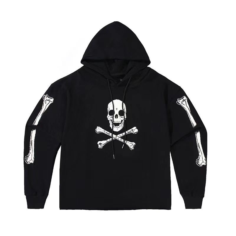 V Skull Bone Hoodie Black