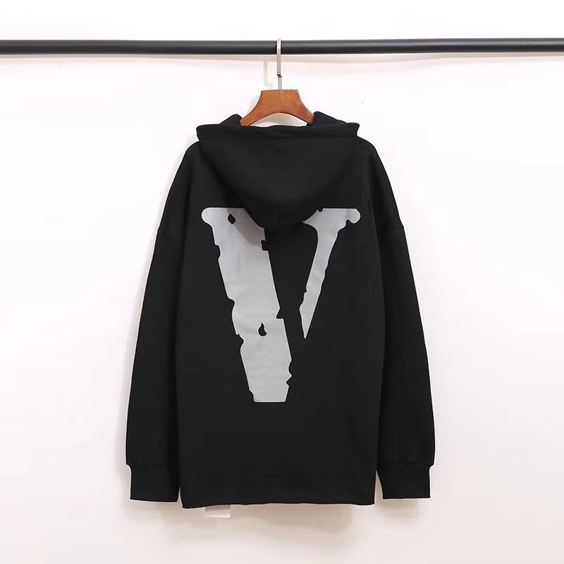 V Classic Letters Reflective Hoodie Black