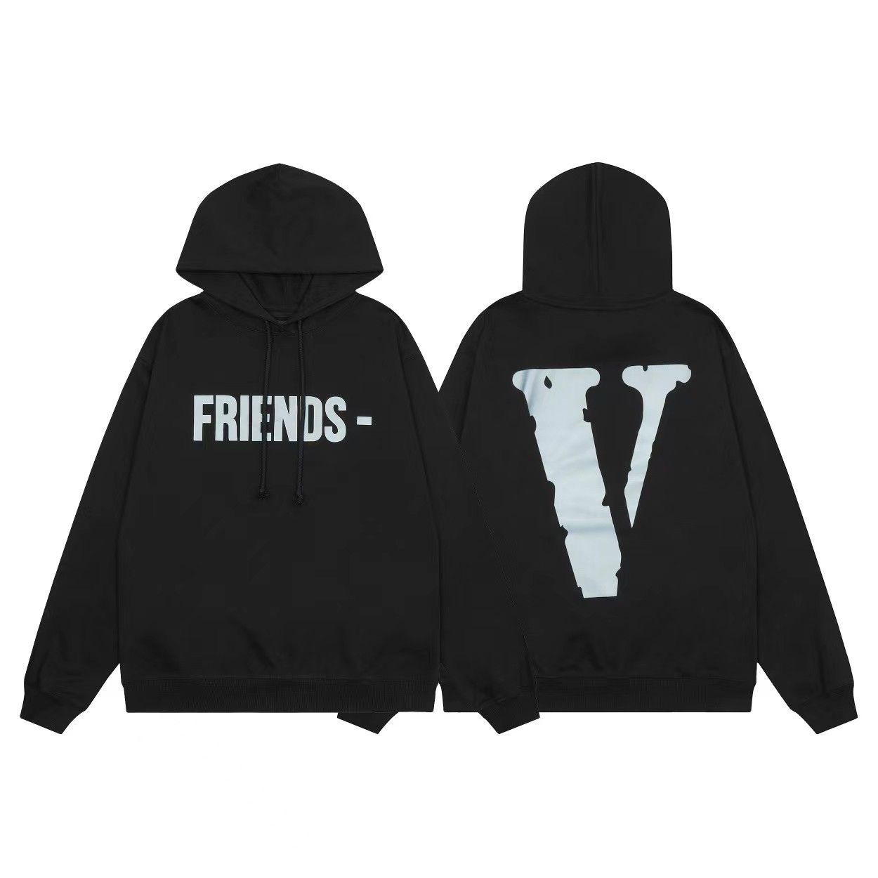 V Friends Reflective Letters Hoodie Black