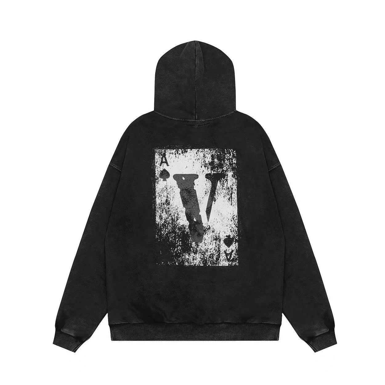 V Letters Poker Hoodie Washed Black
