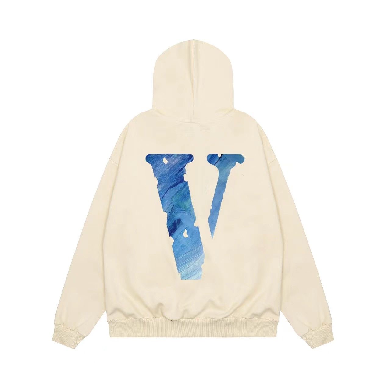 Blue V Letters Hoodie Beige Color
