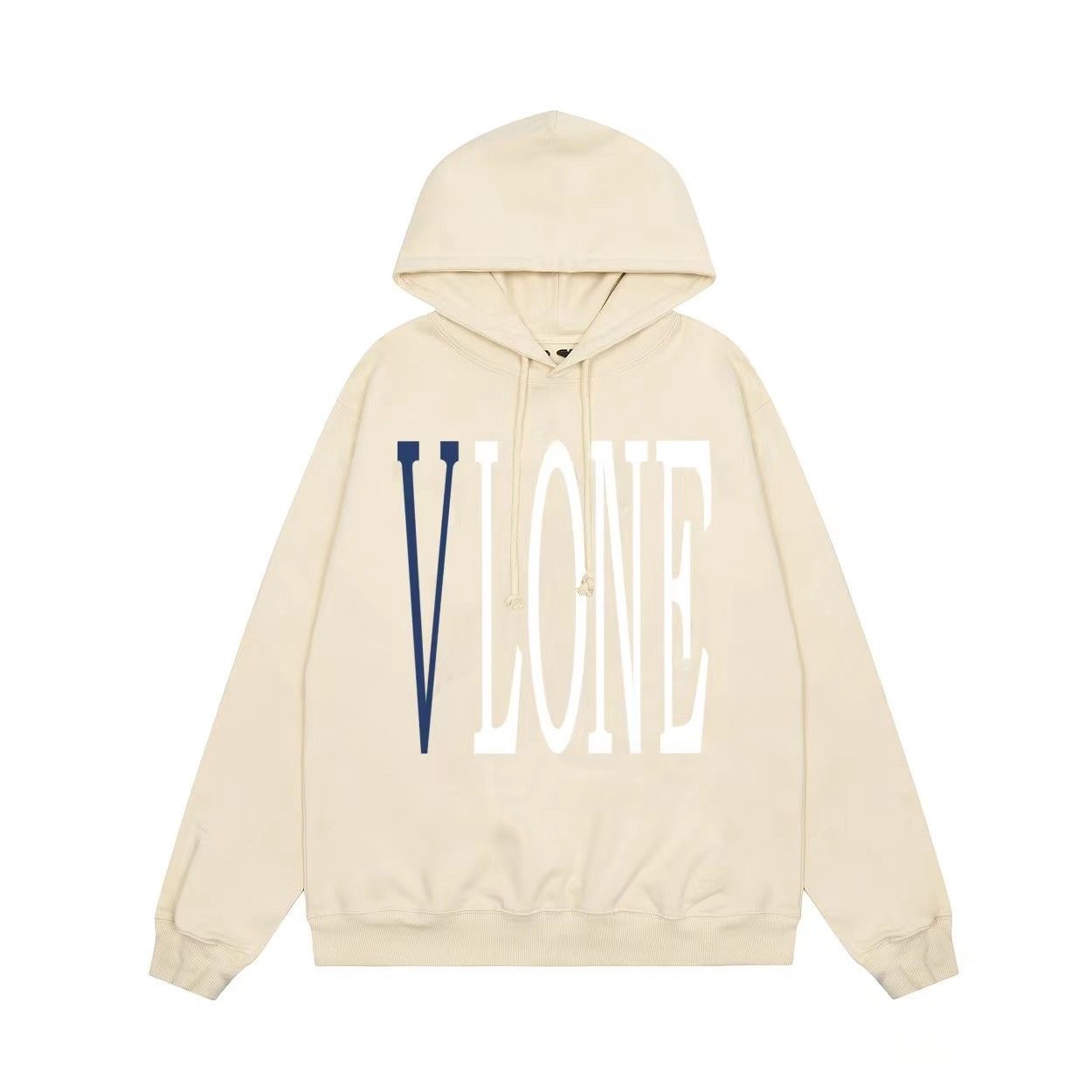 Blue V Letters Hoodie Beige Color