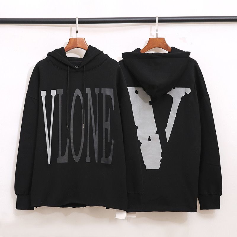 V Classic Letters Reflective Hoodie Black