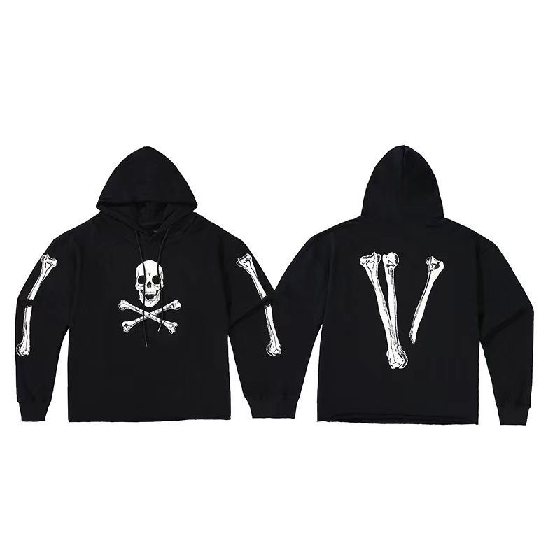 V Skull Bone Hoodie Black