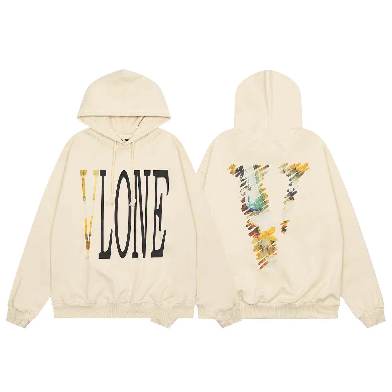 Back Colorful V Hoodie Beige Color