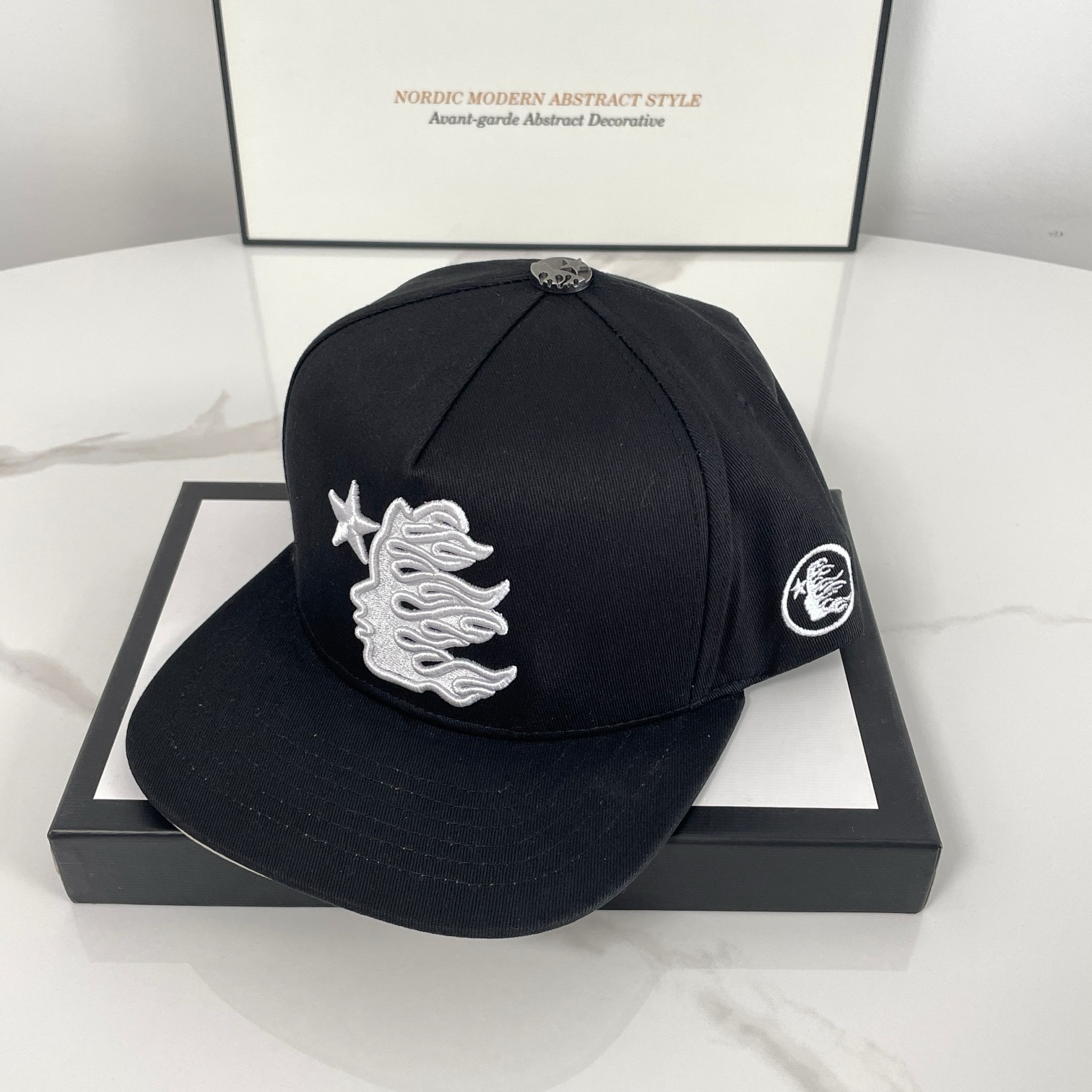 Black letter printed cap