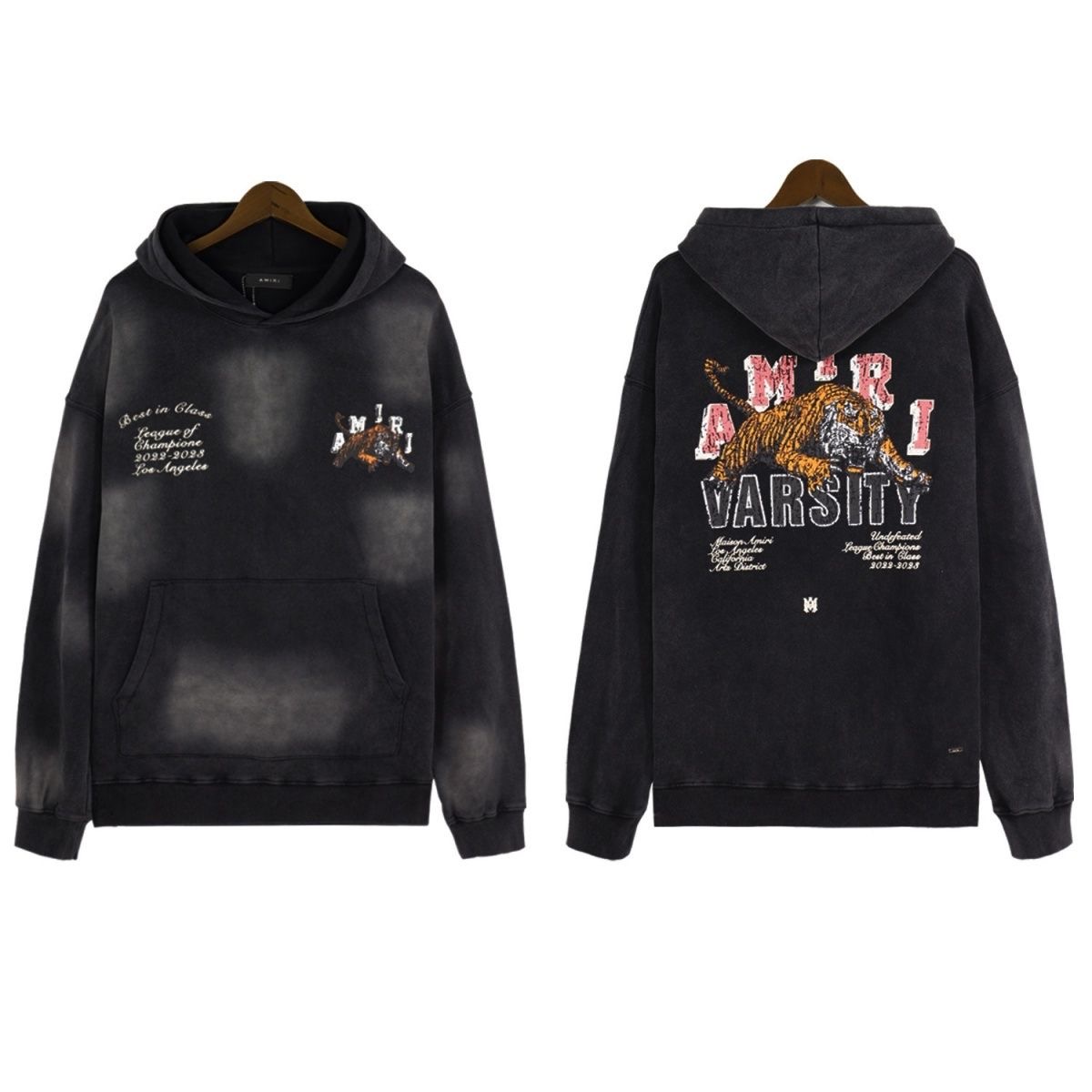 1:1 Best Quality Tiger Logo Letters Hoodie Washed Black