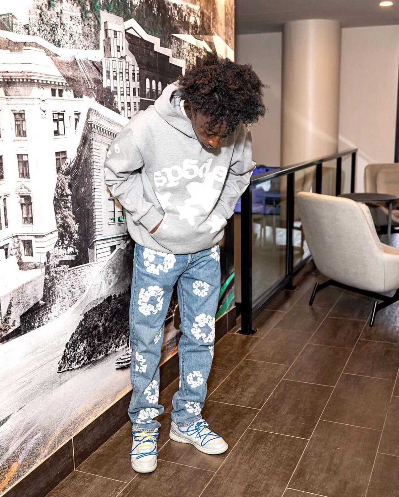 1:1 Best Quality White Star Logo Hoodie Grey Color