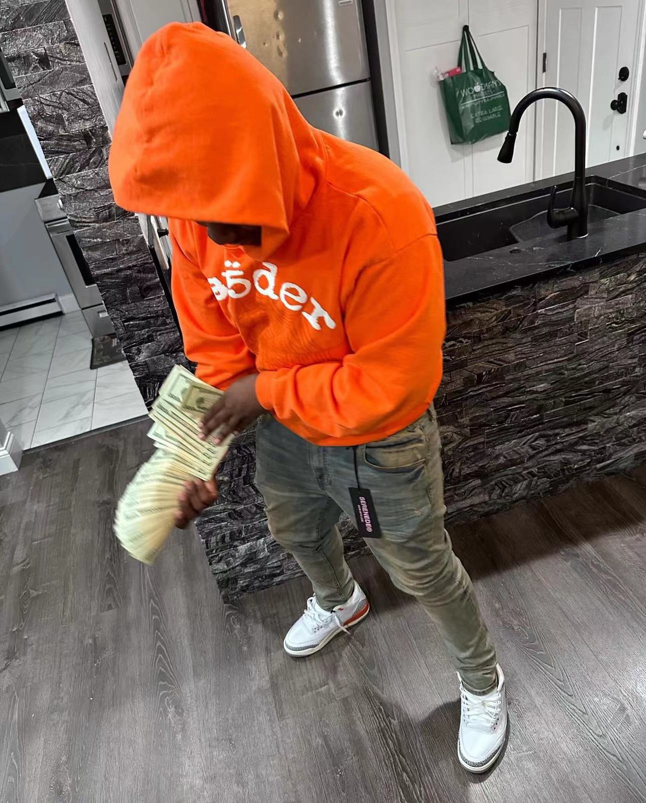 1:1 Best Quality White Puff Logo Hoodie Orange