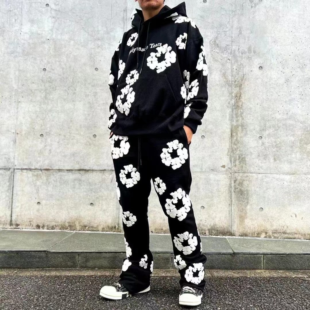 1:1 Best Quality Ready Made Tears Letters Hoodie Black