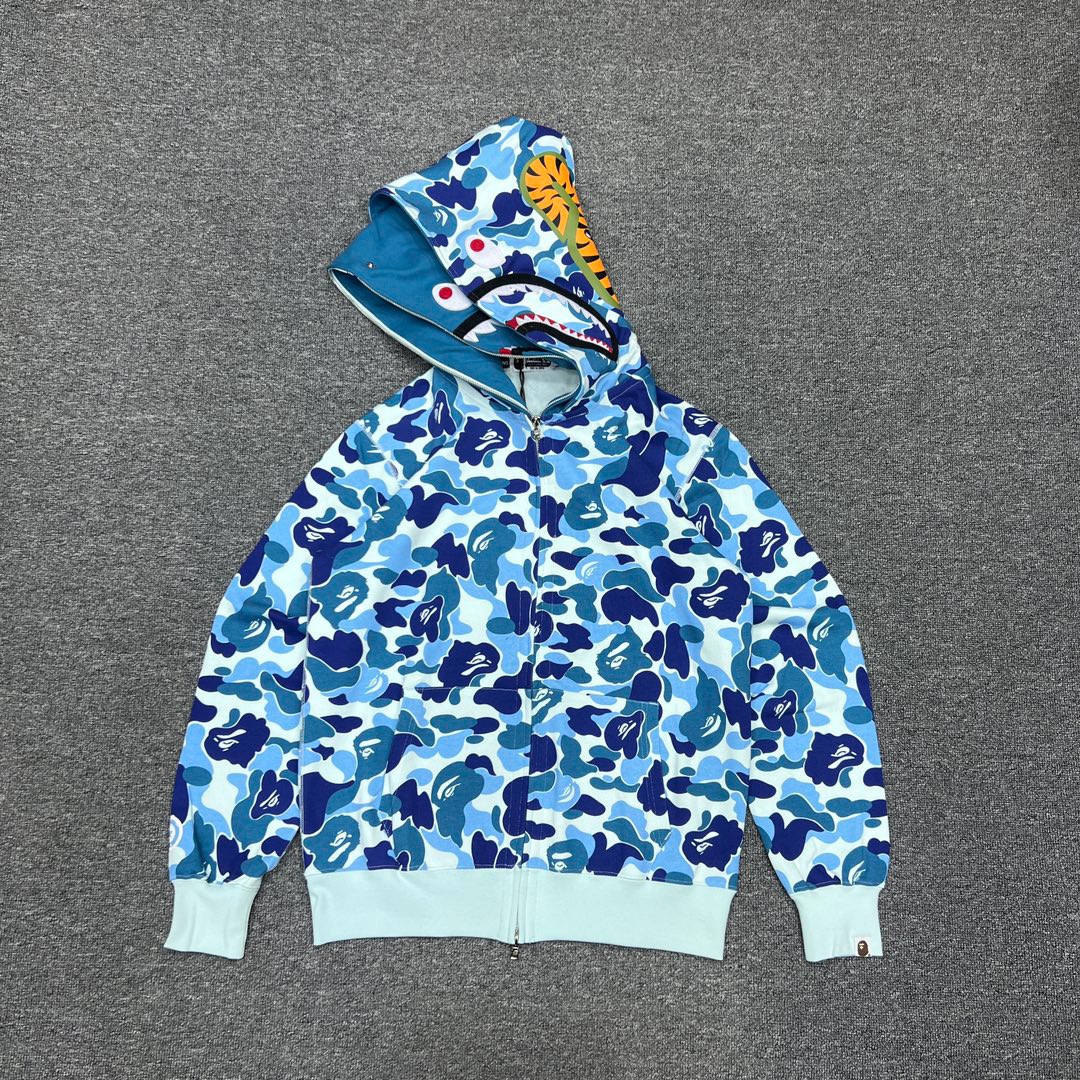 1:1 Best Quality ABC Sky Blue Camo 2 Hood Zipper Hoodie