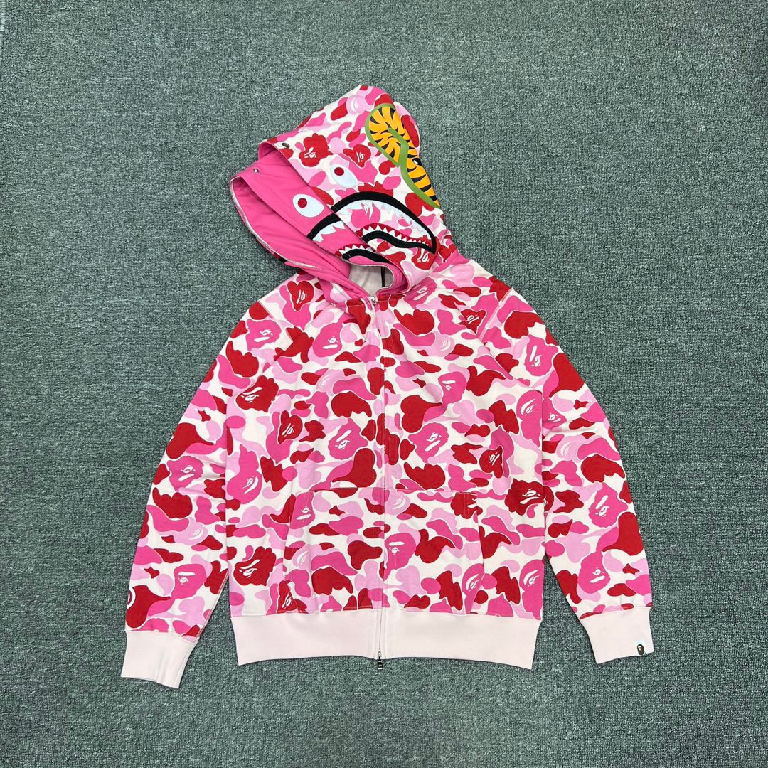 1:1 Best Quality ABC Pink Camo 2 Hood Zipper Hoodie