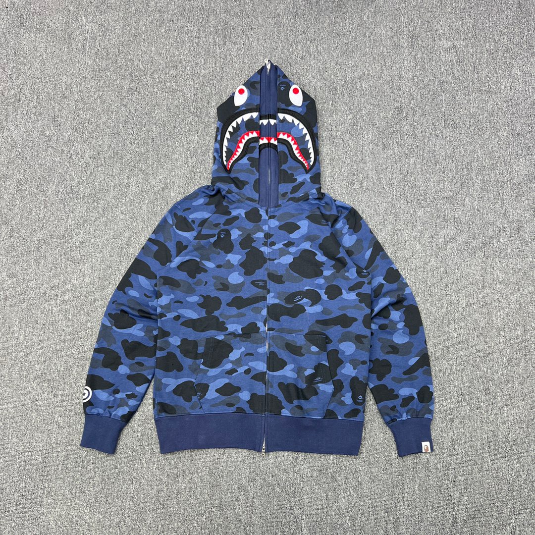 1:1 Best Quality Blue Camo 2 Hood Zipper Hoodie