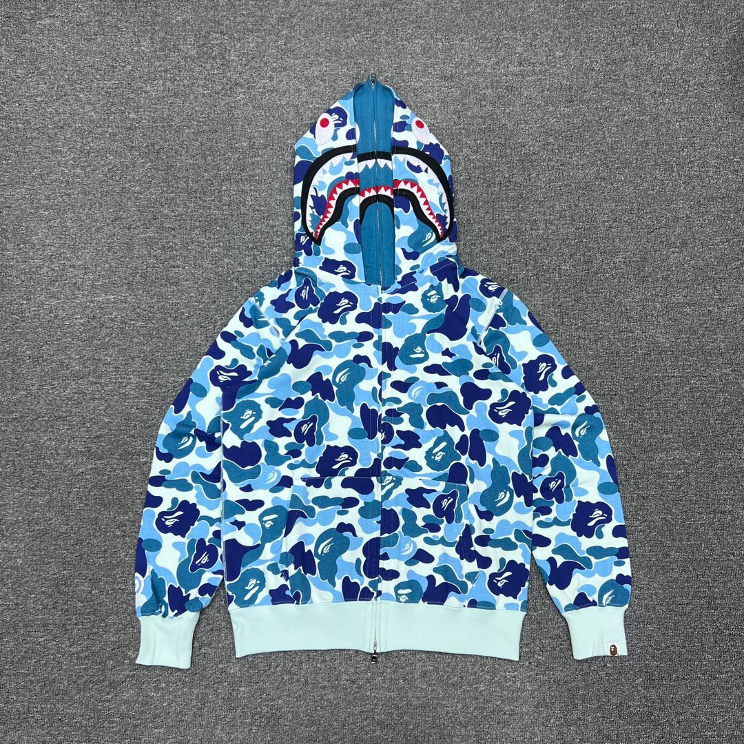 1:1 Best Quality ABC Sky Blue Camo 2 Hood Zipper Hoodie