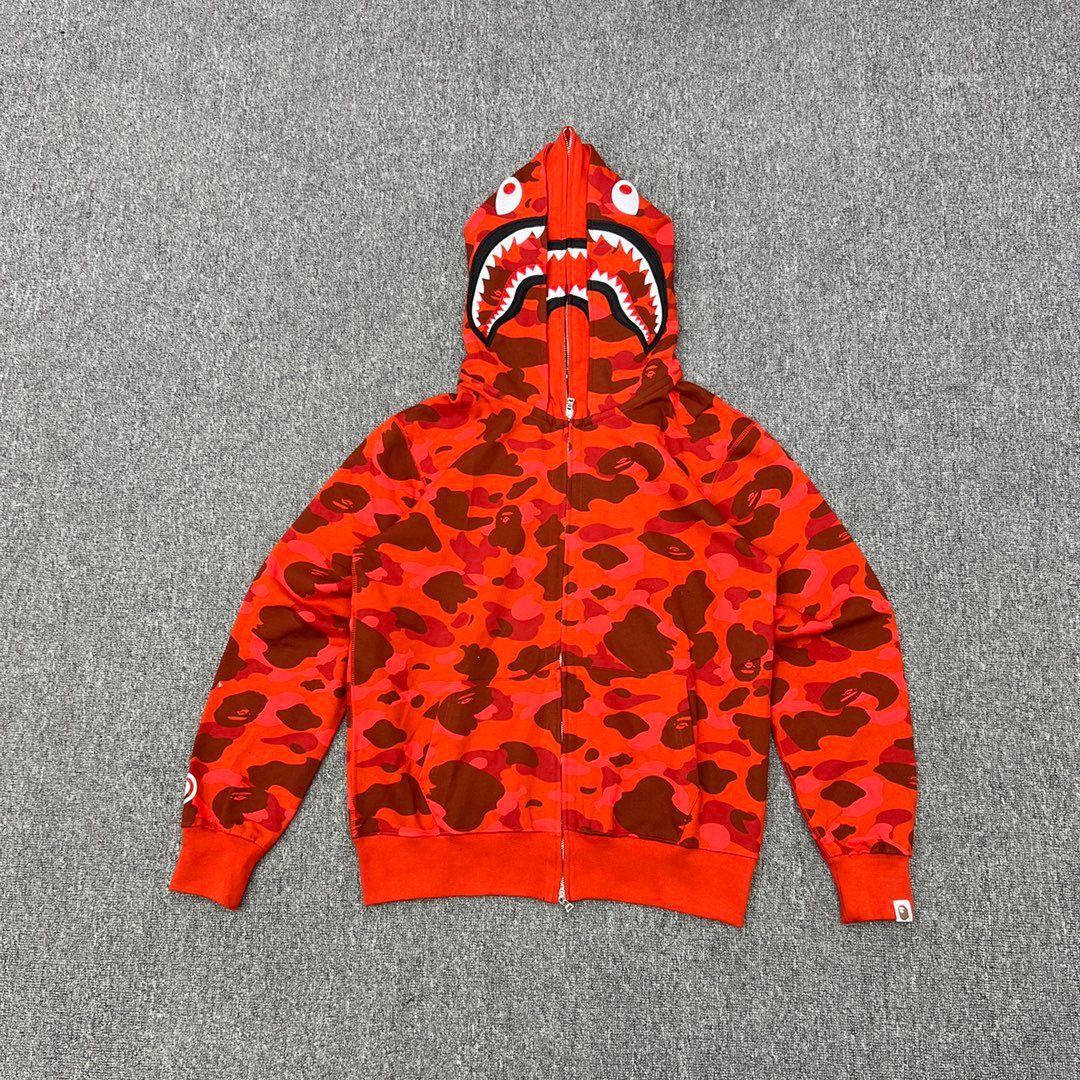 1:1 Best Quality Red Camo 2 Hood Zipper Hoodie
