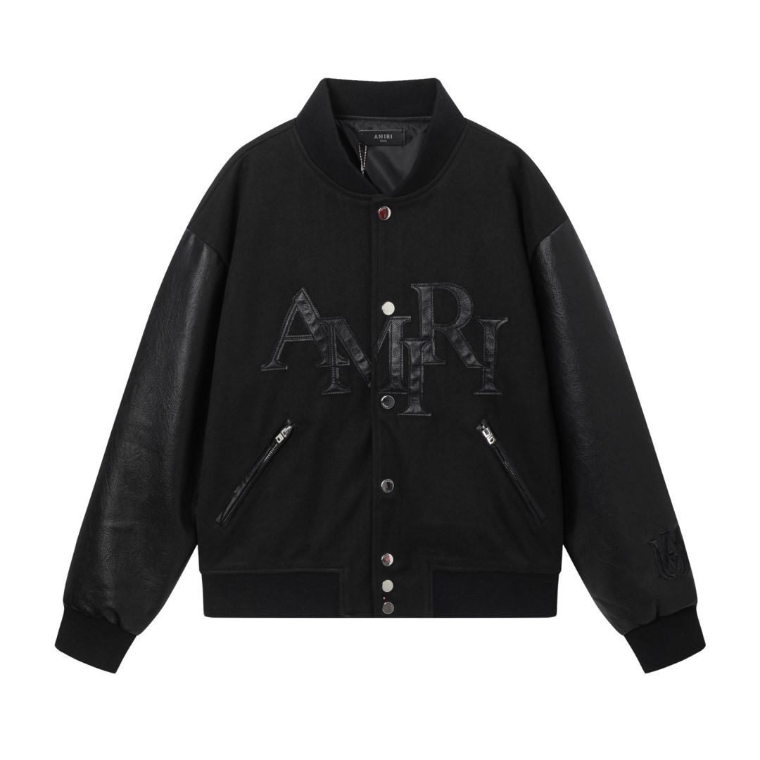 Amiri Leather Letters Jacket All Black Color