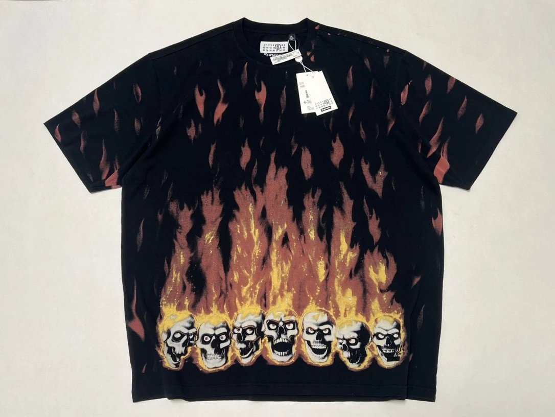 1:1 Best Quality Supreme & MM6  Maison Margiela Skull Flame Tee Black