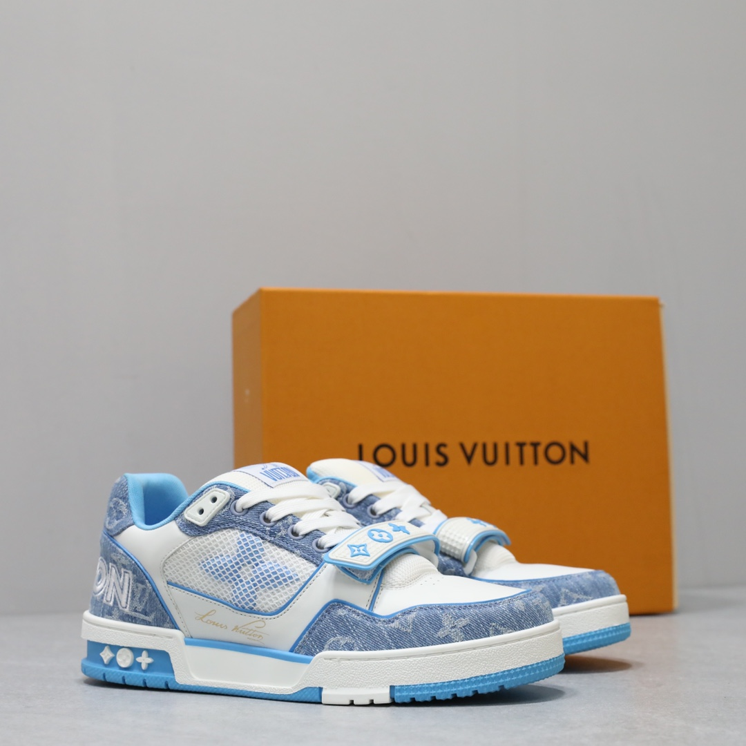 2024 LV Trainer Low Blue and White Denim Color