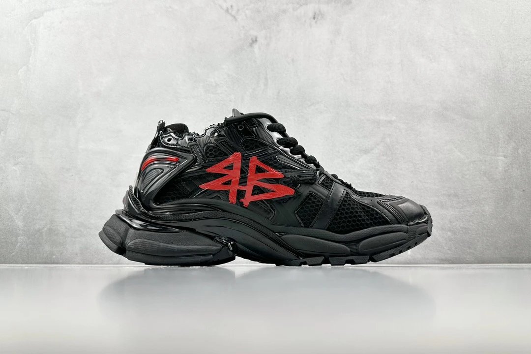 balenciaga runner black and red letter shoes
