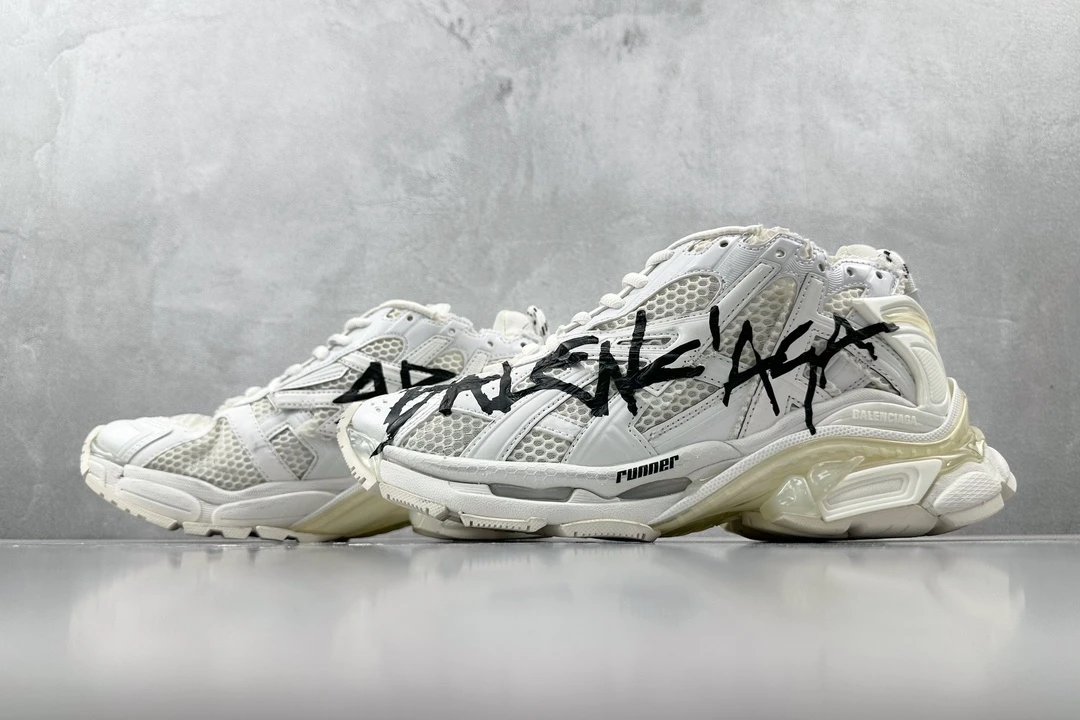 balenciaga runner white and black letters shoes