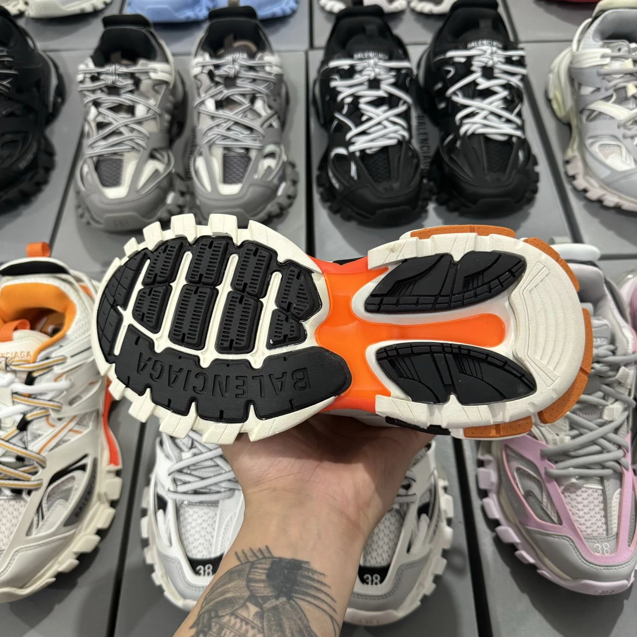 LED 1:1 Best Quality Balenciaga Track Shoes Orange & White