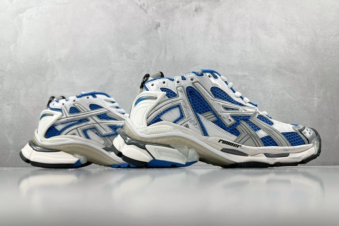 balenciaga runner blue and white shoes